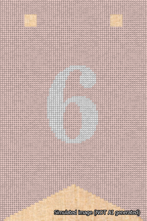A simulated image of the stitched needlepoint design: Banner 18m Forked 6 White on Pink. Not A.I. generated.