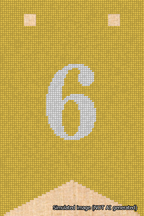 A simulated image of the stitched needlepoint design: Banner 18m Forked 6 White on Yellow. Not A.I. generated.