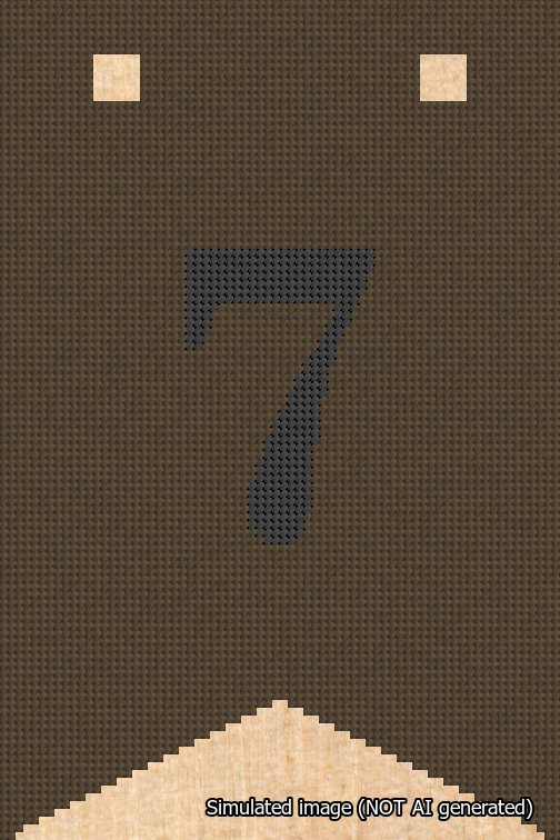 A simulated image of the stitched needlepoint design: Banner 18m Forked 7 Black on Brown. Not A.I. generated.