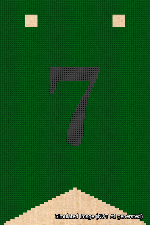 A simulated image of the stitched needlepoint design: Banner 18m Forked 7 Black on Green. Not A.I. generated.