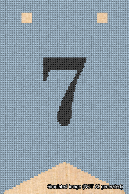 A simulated image of the stitched needlepoint design: Banner 18m Forked 7 Black on Light Blue. Not A.I. generated.