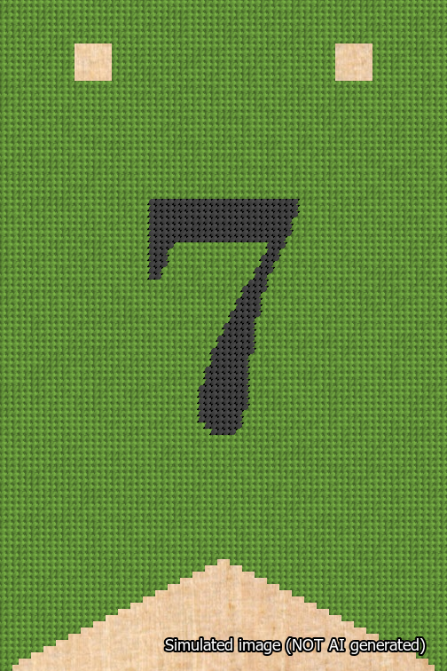 A simulated image of the stitched needlepoint design: Banner 18m Forked 7 Black on Light Green. Not A.I. generated.