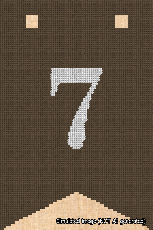 A simulated image of the stitched needlepoint design: Banner 18m Forked 7 White on Brown. Not A.I. generated.