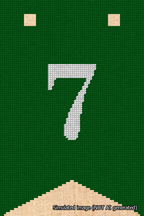 A simulated image of the stitched needlepoint design: Banner 18m Forked 7 White on Green. Not A.I. generated.