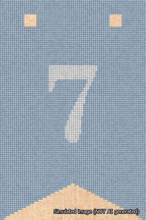 A simulated image of the stitched needlepoint design: Banner 18m Forked 7 White on Light Blue. Not A.I. generated.