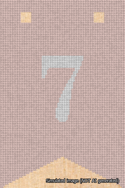 A simulated image of the stitched needlepoint design: Banner 18m Forked 7 White on Pink. Not A.I. generated.