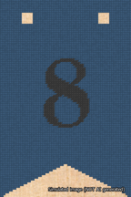 A simulated image of the stitched needlepoint design: Banner 18m Forked 8 Black on Blue. Not A.I. generated.