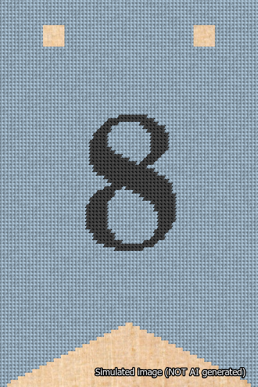 A simulated image of the stitched needlepoint design: Banner 18m Forked 8 Black on Light Blue. Not A.I. generated.