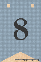 A simulated image of the stitched needlepoint design: Banner 18m Forked 8 Black on Light Blue. Not A.I. generated.