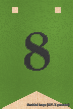 A simulated image of the stitched needlepoint design: Banner 18m Forked 8 Black on Light Green. Not A.I. generated.