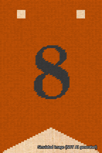 A simulated image of the stitched needlepoint design: Banner 18m Forked 8 Black on Orange. Not A.I. generated.