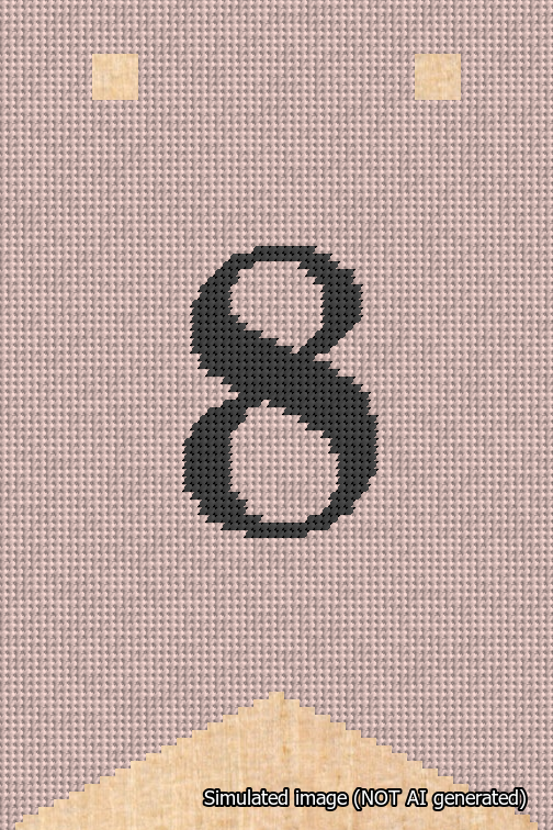 A simulated image of the stitched needlepoint design: Banner 18m Forked 8 Black on Pink. Not A.I. generated.