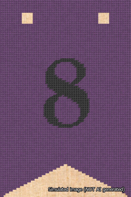 A simulated image of the stitched needlepoint design: Banner 18m Forked 8 Black on Purple. Not A.I. generated.