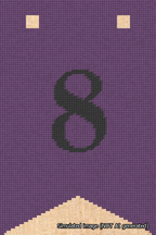 A simulated image of the stitched needlepoint design: Banner 18m Forked 8 Black on Purple. Not A.I. generated.