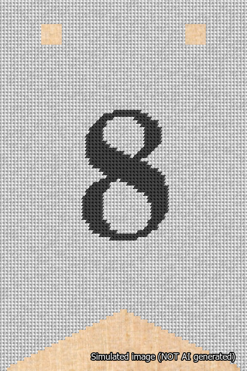 A simulated image of the stitched needlepoint design: Banner 18m Forked 8 Black on White. Not A.I. generated.