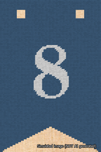 A simulated image of the stitched needlepoint design: Banner 18m Forked 8 White on Blue. Not A.I. generated.