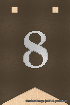 A simulated image of the stitched needlepoint design: Banner 18m Forked 8 White on Brown. Not A.I. generated.