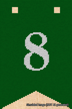 A simulated image of the stitched needlepoint design: Banner 18m Forked 8 White on Green. Not A.I. generated.
