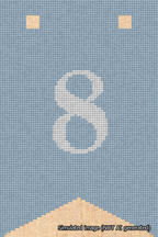 A simulated image of the stitched needlepoint design: Banner 18m Forked 8 White on Light Blue. Not A.I. generated.