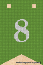 A simulated image of the stitched needlepoint design: Banner 18m Forked 8 White on Light Green. Not A.I. generated.
