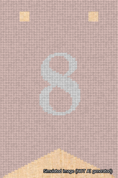 A simulated image of the stitched needlepoint design: Banner 18m Forked 8 White on Pink. Not A.I. generated.