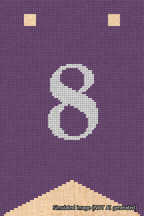 A simulated image of the stitched needlepoint design: Banner 18m Forked 8 White on Purple. Not A.I. generated.