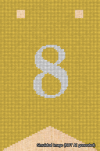 A simulated image of the stitched needlepoint design: Banner 18m Forked 8 White on Yellow. Not A.I. generated.