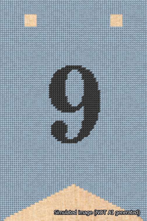 A simulated image of the stitched needlepoint design: Banner 18m Forked 9 Black on Light Blue. Not A.I. generated.