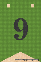 A simulated image of the stitched needlepoint design: Banner 18m Forked 9 Black on Light Green. Not A.I. generated.