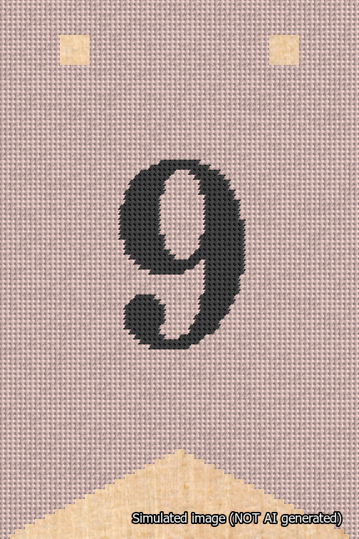 A simulated image of the stitched needlepoint design: Banner 18m Forked 9 Black on Pink. Not A.I. generated.