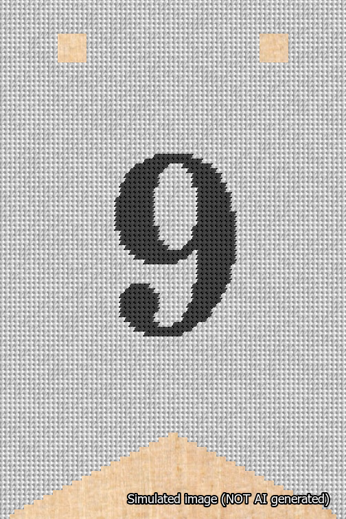 A simulated image of the stitched needlepoint design: Banner 18m Forked 9 Black on White. Not A.I. generated.