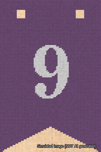 A simulated image of the stitched needlepoint design: Banner 18m Forked 9 White on Purple. Not A.I. generated.