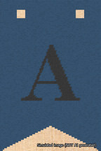 A simulated image of the stitched needlepoint design: Banner 18m Forked A Black on Blue. Not A.I. generated.
