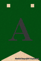 A simulated image of the stitched needlepoint design: Banner 18m Forked A Black on Green. Not A.I. generated.