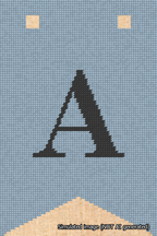A simulated image of the stitched needlepoint design: Banner 18m Forked A Black on Light Blue. Not A.I. generated.