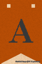 A simulated image of the stitched needlepoint design: Banner 18m Forked A Black on Orange. Not A.I. generated.