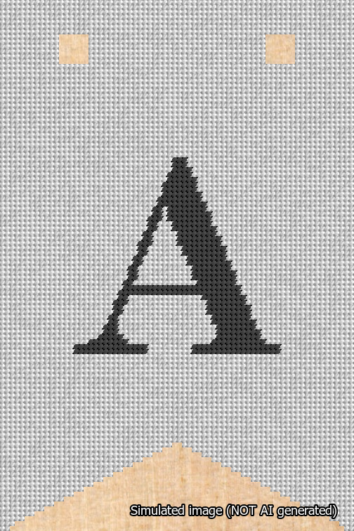 A simulated image of the stitched needlepoint design: Banner 18m Forked A Black on White. Not A.I. generated.