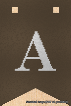 A simulated image of the stitched needlepoint design: Banner 18m Forked A White on Brown. Not A.I. generated.