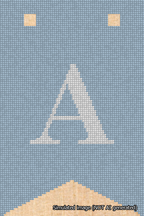 A simulated image of the stitched needlepoint design: Banner 18m Forked A White on Light Blue. Not A.I. generated.