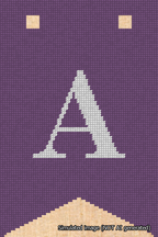 A simulated image of the stitched needlepoint design: Banner 18m Forked A White on Purple. Not A.I. generated.
