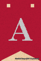 A simulated image of the stitched needlepoint design: Banner 18m Forked A White on Red. Not A.I. generated.