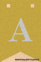 A simulated image of the stitched needlepoint design: Banner 18m Forked A White on Yellow. Not A.I. generated.