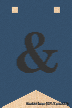 A simulated image of the stitched needlepoint design: Banner 18m Forked Ampersand Black on Blue. Not A.I. generated.