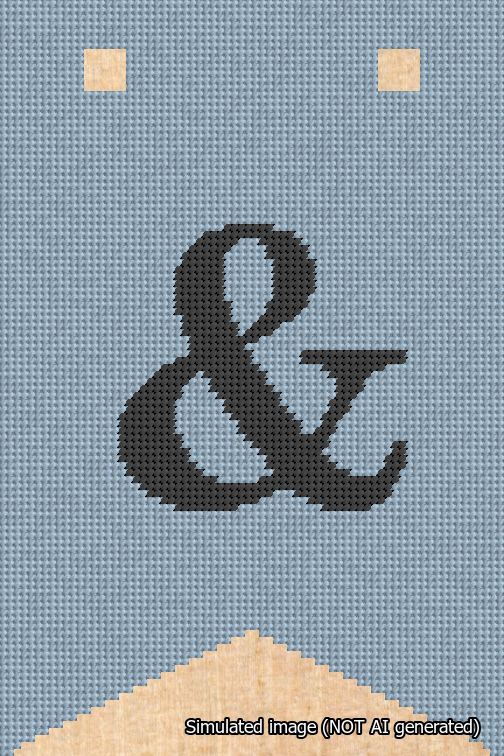 A simulated image of the stitched needlepoint design: Banner 18m Forked Ampersand Black on Light Blue. Not A.I. generated.