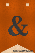 A simulated image of the stitched needlepoint design: Banner 18m Forked Ampersand Black on Orange. Not A.I. generated.