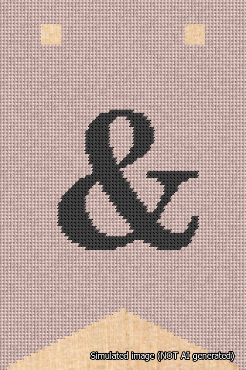A simulated image of the stitched needlepoint design: Banner 18m Forked Ampersand Black on Pink. Not A.I. generated.