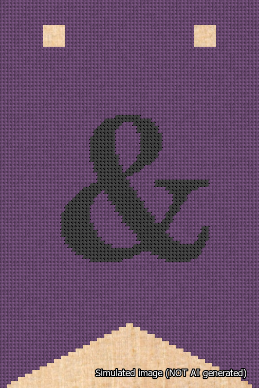 A simulated image of the stitched needlepoint design: Banner 18m Forked Ampersand Black on Purple. Not A.I. generated.