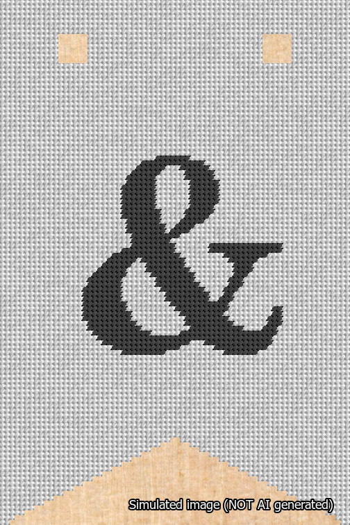 A simulated image of the stitched needlepoint design: Banner 18m Forked Ampersand Black on White. Not A.I. generated.