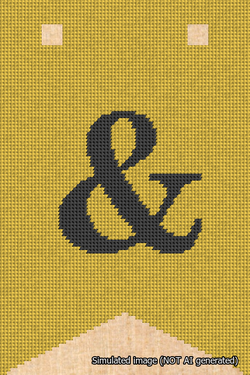 A simulated image of the stitched needlepoint design: Banner 18m Forked Ampersand Black on Yellow. Not A.I. generated.