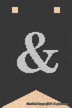 A simulated image of the stitched needlepoint design: Banner 18m Forked Ampersand White on Black. Not A.I. generated.